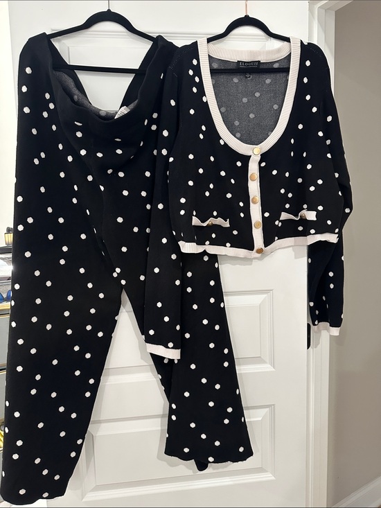 Eloquii Pants - Eloquii Black & White Polka Dot Knit Pantsuit